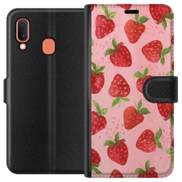 Samsung Galaxy A20e Lompakkokotelo Mansikkahaaveet - Retrot tyyli mansikkakuviointi