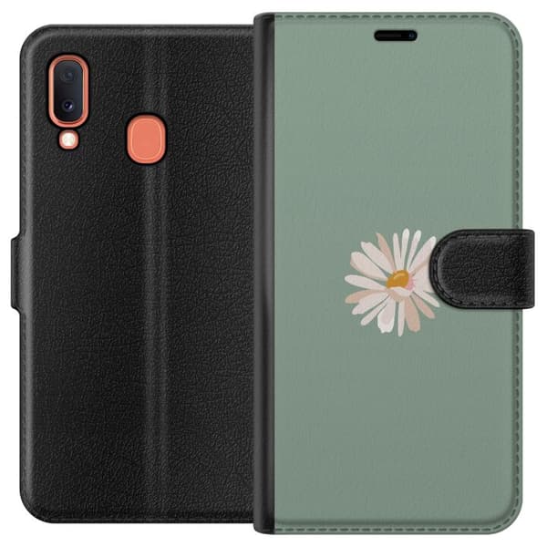 Samsung Galaxy A20e Lompakkokotelo Vihreä Minimalikukka - tyylikäs kukka vihreällä taustalla