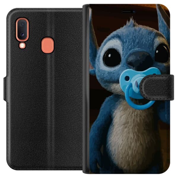 Samsung Galaxy A20e Lompakkokotelo Stitch & Napp - vauvateema söpöllä hahmolla