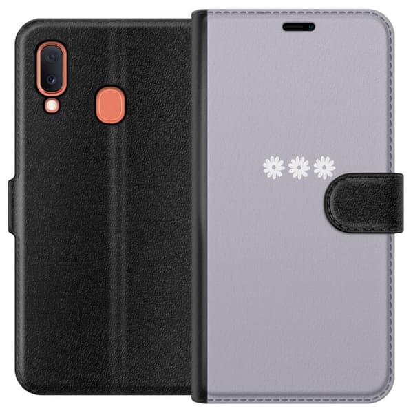 Samsung Galaxy A20e Lommeboketui Lilla Blomminimalisme - stilig blomstermotiv på lilla bakgrunn