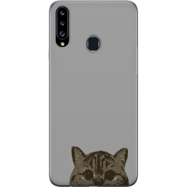Samsung Galaxy A20s Läpinäkyvä kuori Harmaa kissan katse - tyylikäs kissa suunnittelu harmaalla taustalla