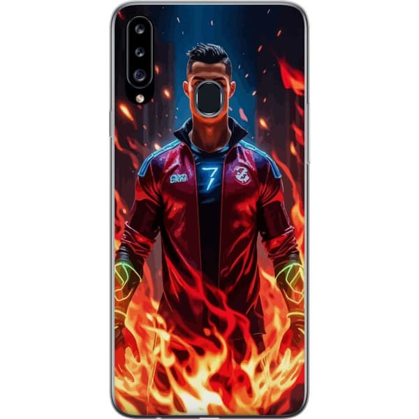 Samsung Galaxy A20s Läpinäkyvä kuori Ronaldo Inferno - jalkapallolegenda liekeissä