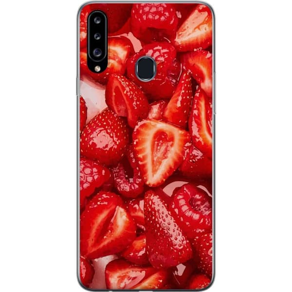 Samsung Galaxy A20s Läpinäkyvä kuori Mansikkakuviointi - makea motiivi kesäfiiliksellä