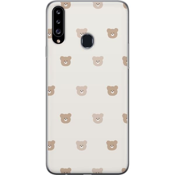 Samsung Galaxy A20s Genomskinligt Skal Teddy Background – gulliga nallar mot mjuk bakgrund