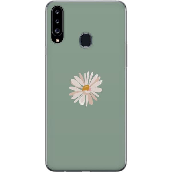 Samsung Galaxy A20s Genomskinligt Skal Grön Minimalblomma – stilren blomma på grön bakgrund