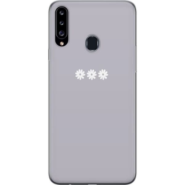Samsung Galaxy A20s Gennemsigtig cover Lilla Blomminimalisme - stilfuldt blomstermotiv på lilla baggrund