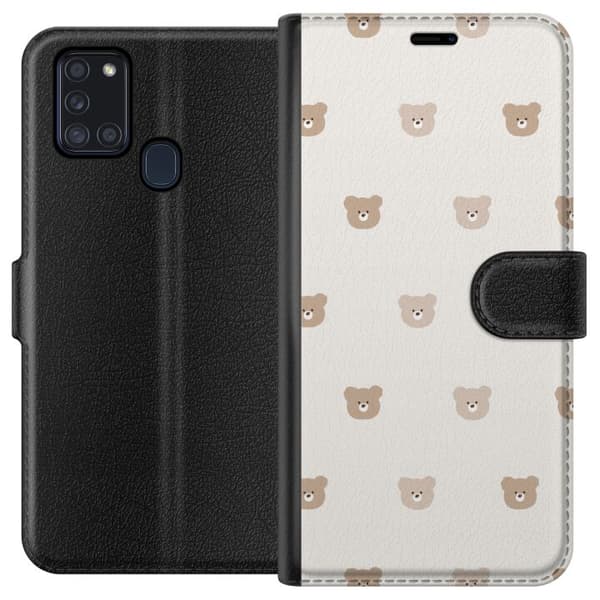 Samsung Galaxy A21s Plånboksfodral Teddy Background – gulliga nallar mot mjuk bakgrund