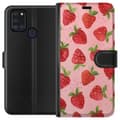 Miniatyrbild 1 av 3: Samsung Galaxy A21s Plånboksfodral Strawberry Dreams – jordgubbsmönster i retrostil
