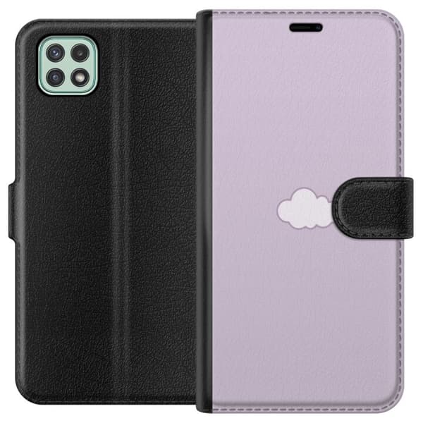 Samsung Galaxy A22 5G Lompakkokotelo Lila Pilvi - minimalistinen pilvi lila taustalla