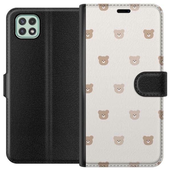 Samsung Galaxy A22 5G Lompakkokotelo Teddy-tausta - söpöt teddykarhut pehmeällä taustalla