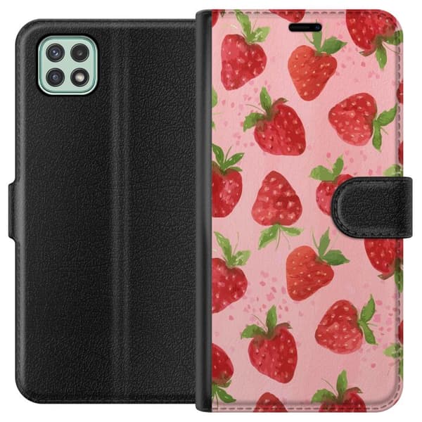 Samsung Galaxy A22 5G Lompakkokotelo Mansikkahaaveet - Retrot tyyli mansikkakuviointi