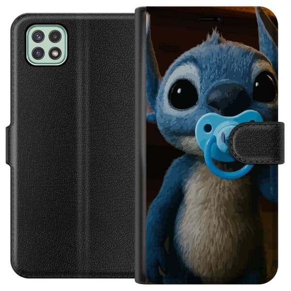 Samsung Galaxy A22 5G Lompakkokotelo Stitch & Napp - vauvateema söpöllä hahmolla