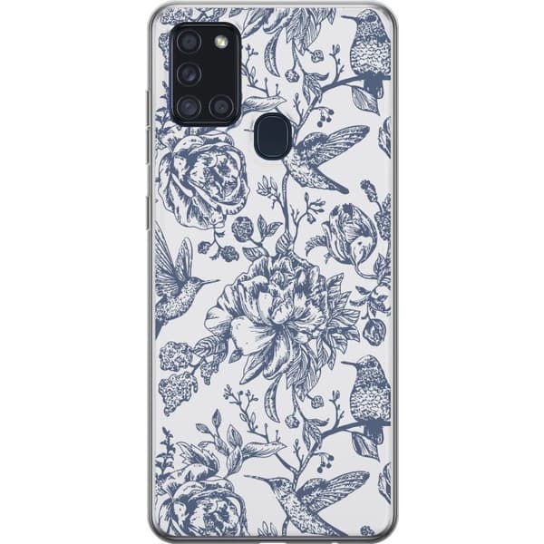 Samsung Galaxy A21s Genomskinligt Skal Blomster & Fåglar – romantiskt mönster i vintage-stil