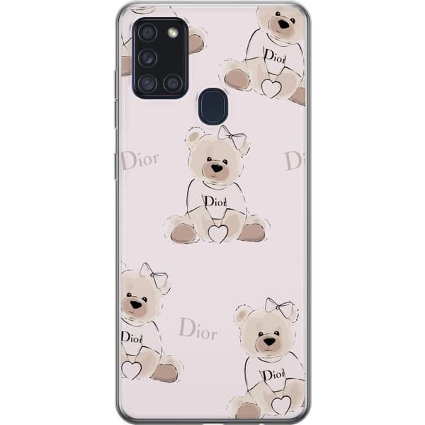 Samsung Galaxy A21s Genomskinligt Skal Teddy Dior Vibes – lyxig nalle i fashionstil