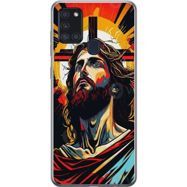 Samsung Galaxy A21s Gennemsigtig cover Jesus & Kort - religiøst motiv med dyb symbolik