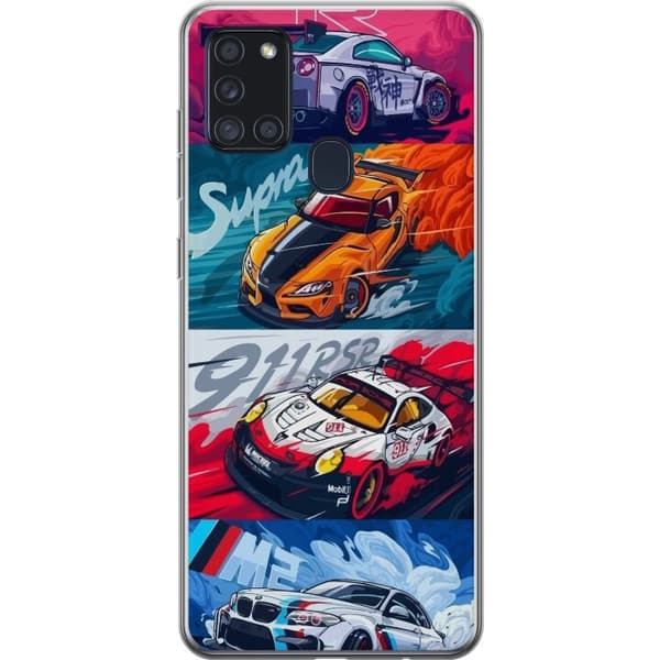 Samsung Galaxy A21s Genomskinligt Skal Fartfyllda Bilar – tecknat mönster med action
