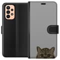 Miniatyrbild 1 av 3: Samsung Galaxy A23 Plånboksfodral Grå Kattblick – stilren kattdesign med grå bakgrund