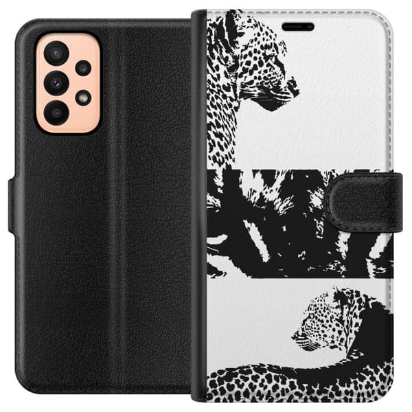 Samsung Galaxy A23 Plånboksfodral Leopard Faces – trendigt mönster med leopardansikten