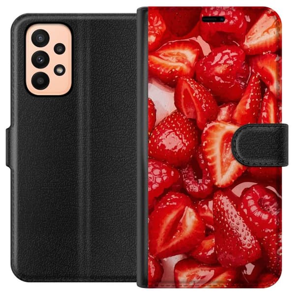 Samsung Galaxy A23 Plånboksfodral Jordgubbsmönster – sött motiv med sommarkänsla