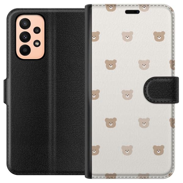 Samsung Galaxy A23 Plånboksfodral Teddy Background – gulliga nallar mot mjuk bakgrund