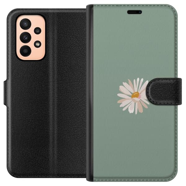 Samsung Galaxy A23 Lompakkokotelo Vihreä Minimalikukka - tyylikäs kukka vihreällä taustalla