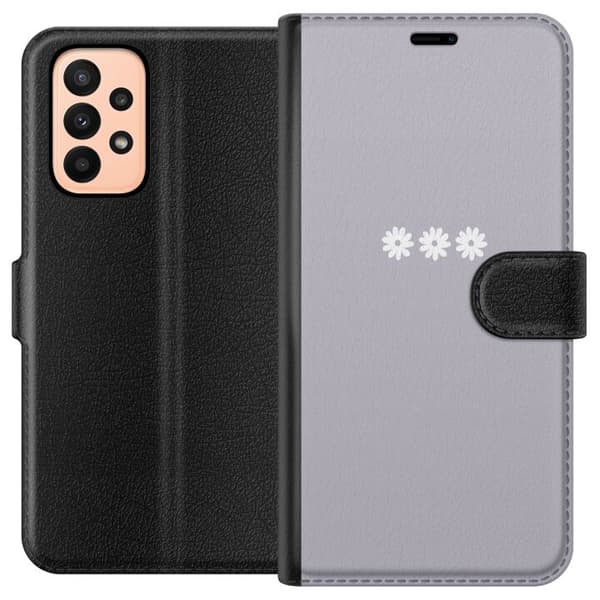Samsung Galaxy A23 Tegnebogsetui Lilla Blomminimalisme - stilfuldt blomstermotiv på lilla baggrund