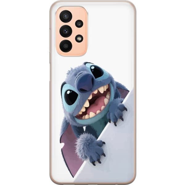 Samsung Galaxy A23 Genomskinligt Skal Happy Stitch – glad figur med charmig uttryck