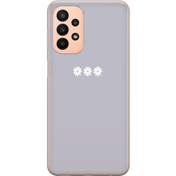 Samsung Galaxy A23 Genomskinligt Skal Lila Blomminimalism – stilrent blommotiv på lila bakgrund