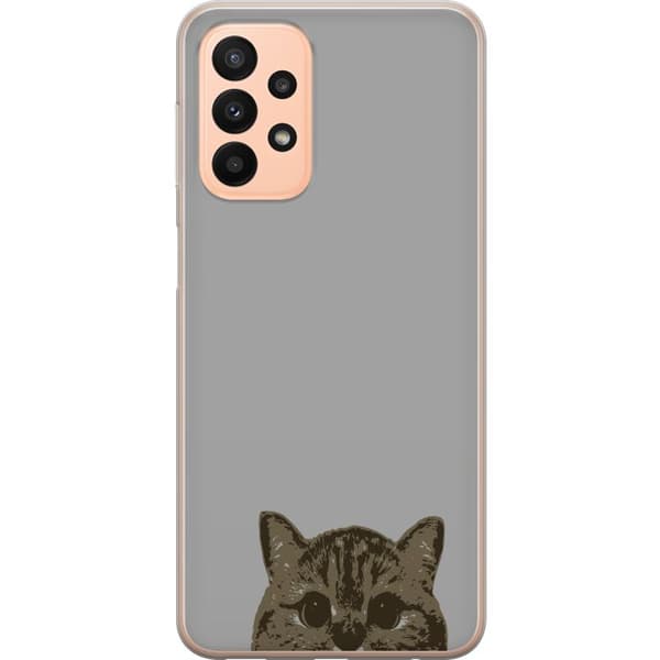 Samsung Galaxy A23 5G Gennemsigtig cover Grå Katteblik - stilfuld kat design med grå baggrund