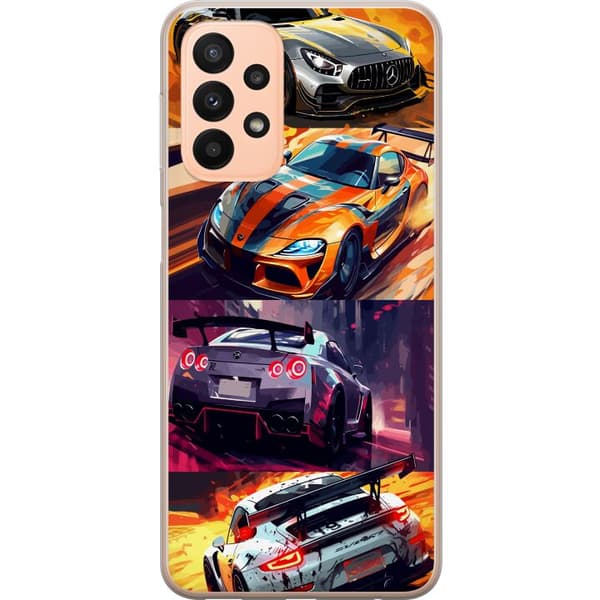 Samsung Galaxy A23 5G Gennemsigtig cover Rallyfeber - fartfyldt motiv med rallybiler