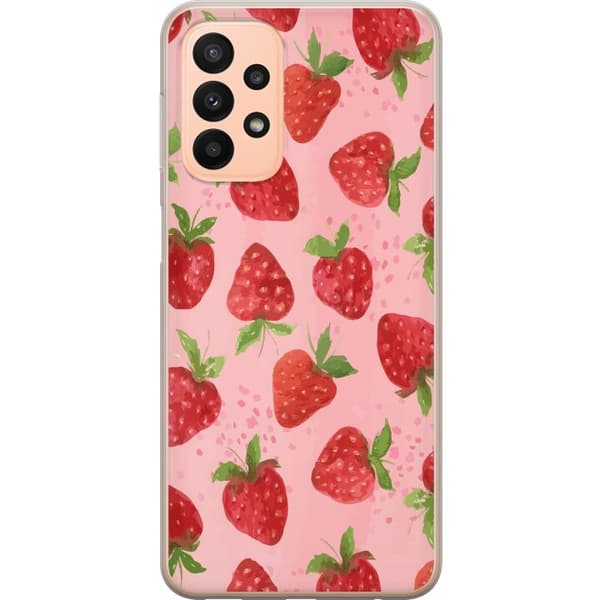 Samsung Galaxy A23 5G Gennemsigtig cover Jordbærdrømme - Retro-stil jordbærmønster