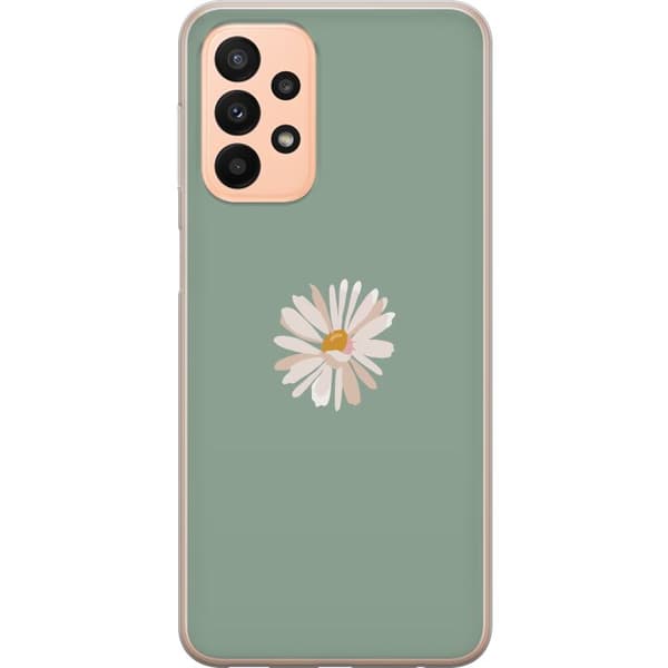 Samsung Galaxy A23 5G Genomskinligt Skal Grön Minimalblomma – stilren blomma på grön bakgrund
