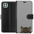 Miniatyrbild 1 av 3: Samsung Galaxy A22 5G Plånboksfodral Grå Kattblick – stilren kattdesign med grå bakgrund
