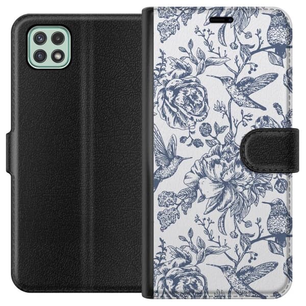 Samsung Galaxy A22 5G Lompakkokotelo Kukat & Linnut - Romanttinen Vintage-tyylinen Kuviointi