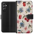 Miniatyrbillede 1 af 3: Samsung Galaxy A24 4G Tegnebogsetui Bær & Blomster - mønster med blå blomster og skovbær