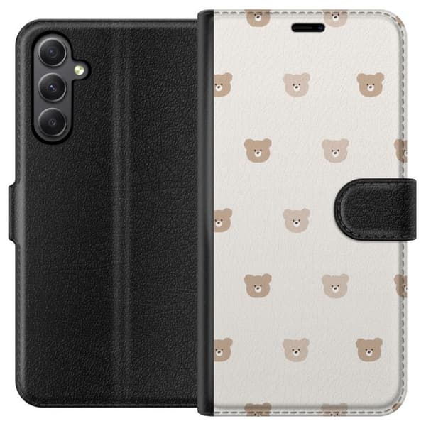 Samsung Galaxy A24 4G Plånboksfodral Teddy Background – gulliga nallar mot mjuk bakgrund