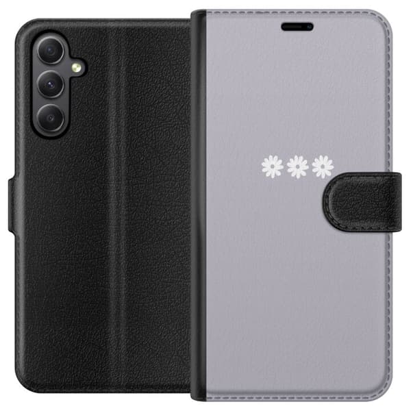 Samsung Galaxy A24 4G Plånboksfodral Lila Blomminimalism – stilrent blommotiv på lila bakgrund