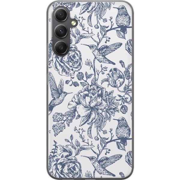 Samsung Galaxy A24 4G Gennemsigtig cover Blomster & Fugle - Romantisk Vintage-stil Mønster