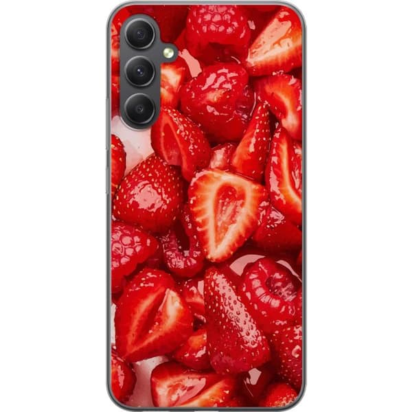 Samsung Galaxy A24 4G Gennemsigtig cover Jordbærmønster - sødt motiv med sommerstemning