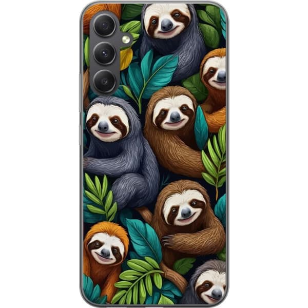 Samsung Galaxy A24 4G Gennemsigtig cover Sengångarstil - afslappet motiv med sød dovendyr