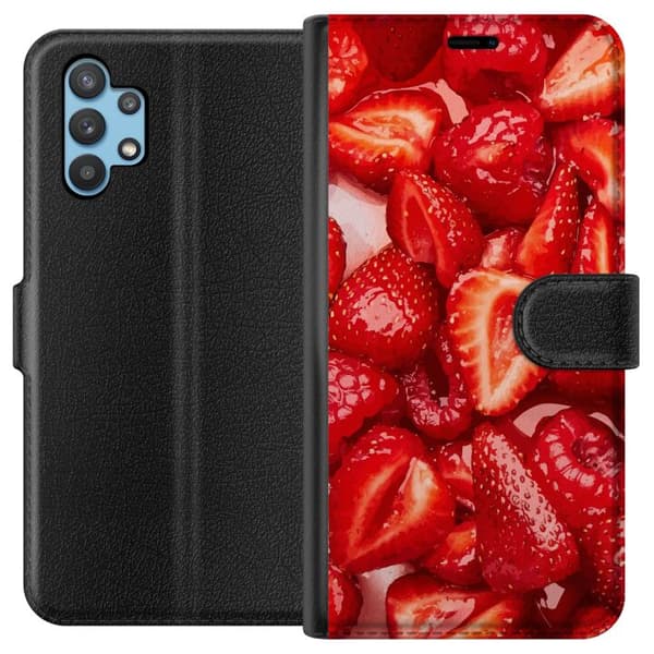 Samsung Galaxy A32 5G Tegnebogsetui Jordbærmønster - sødt motiv med sommerstemning