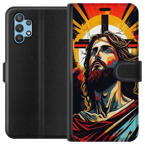 Samsung Galaxy A32 5G Tegnebogsetui Jesus & Kort - religiøst motiv med dyb symbolik