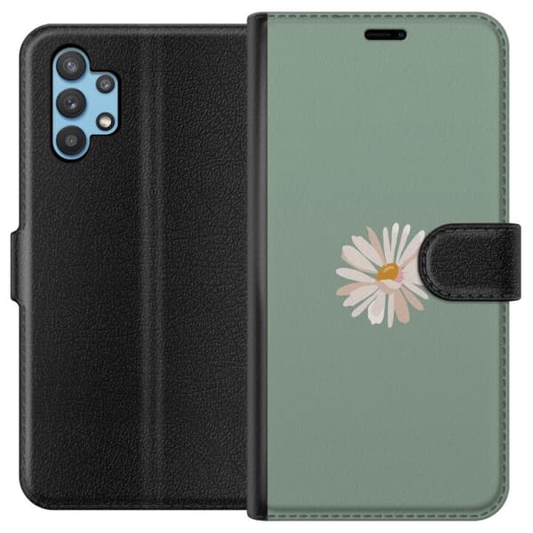 Samsung Galaxy A32 5G Tegnebogsetui Grøn Minimalblomst - stilfuld blomst på grøn baggrund