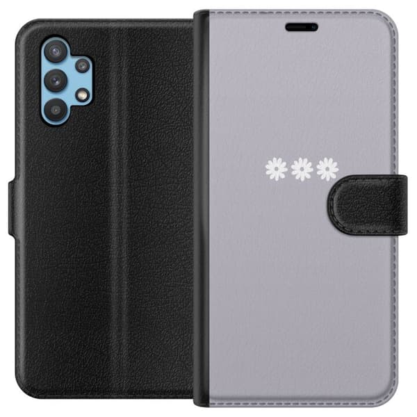 Samsung Galaxy A32 5G Tegnebogsetui Lilla Blomminimalisme - stilfuldt blomstermotiv på lilla baggrund