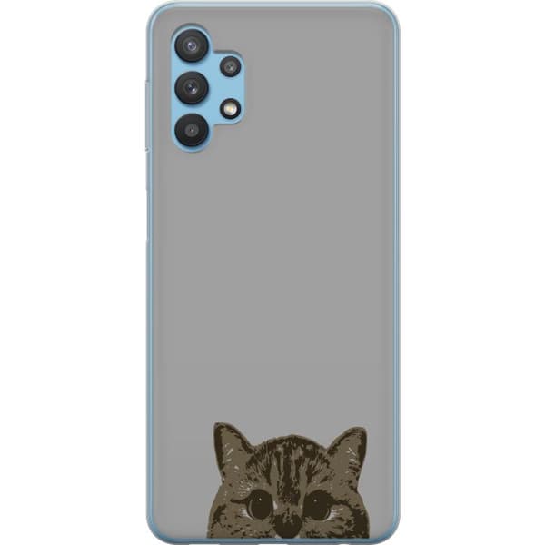Samsung Galaxy A32 5G Gennemsigtig cover Grå Katteblik - stilfuld kat design med grå baggrund