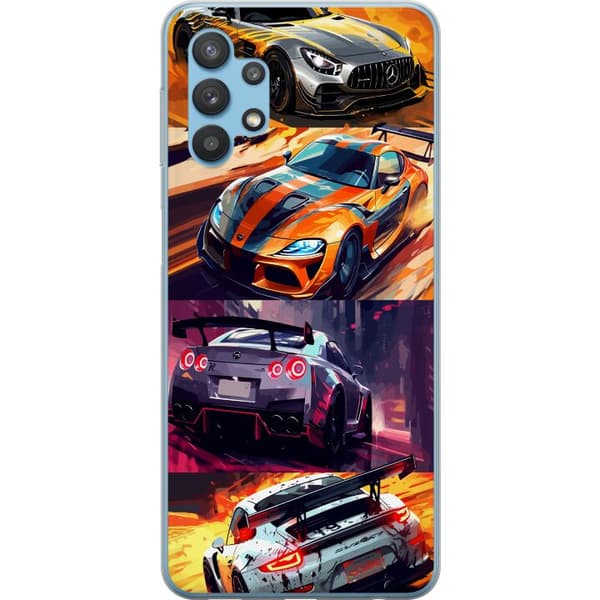 Samsung Galaxy A32 5G Gennemsigtig cover Rallyfeber - fartfyldt motiv med rallybiler