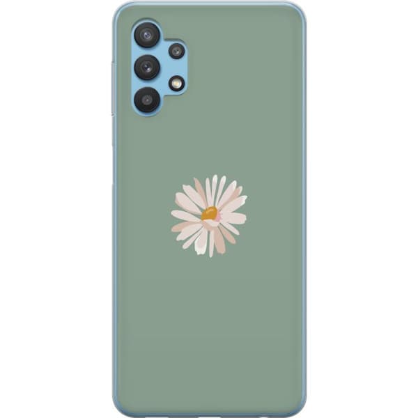 Samsung Galaxy A32 5G Gennemsigtig cover Grøn Minimalblomst - stilfuld blomst på grøn baggrund