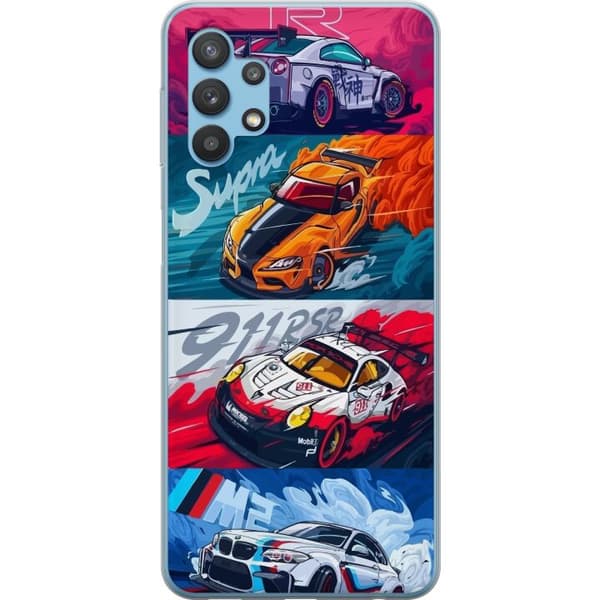 Samsung Galaxy A32 5G Gennemsigtig cover Hurtige Biler - Tegnet Mønster med Action