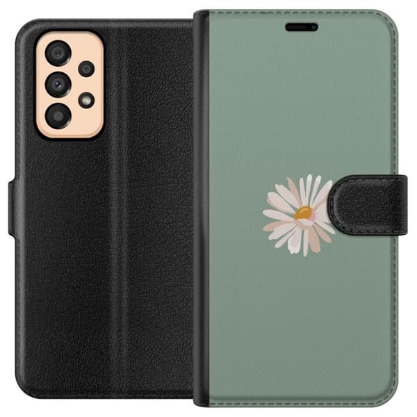 Samsung Galaxy A33 5G Tegnebogsetui Grøn Minimalblomst - stilfuld blomst på grøn baggrund