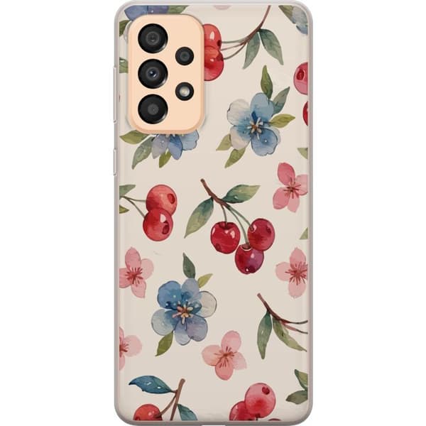 Samsung Galaxy A33 5G Läpinäkyvä kuori Marjat & Kukat - kuvio, jossa on sinisiä kukkia ja metsänmarjoja